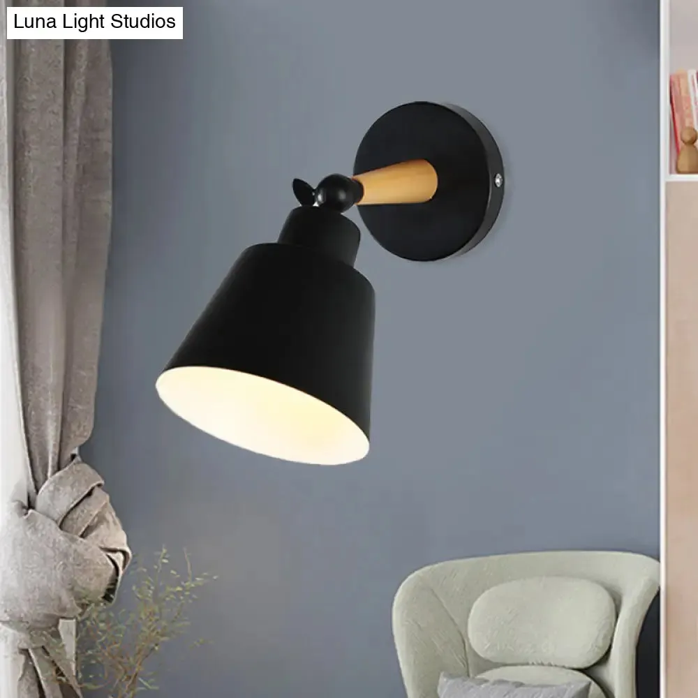 1-Light Modern Wall Mount Lamp with Bucket Shade - Black Metal Fixture for Living Room