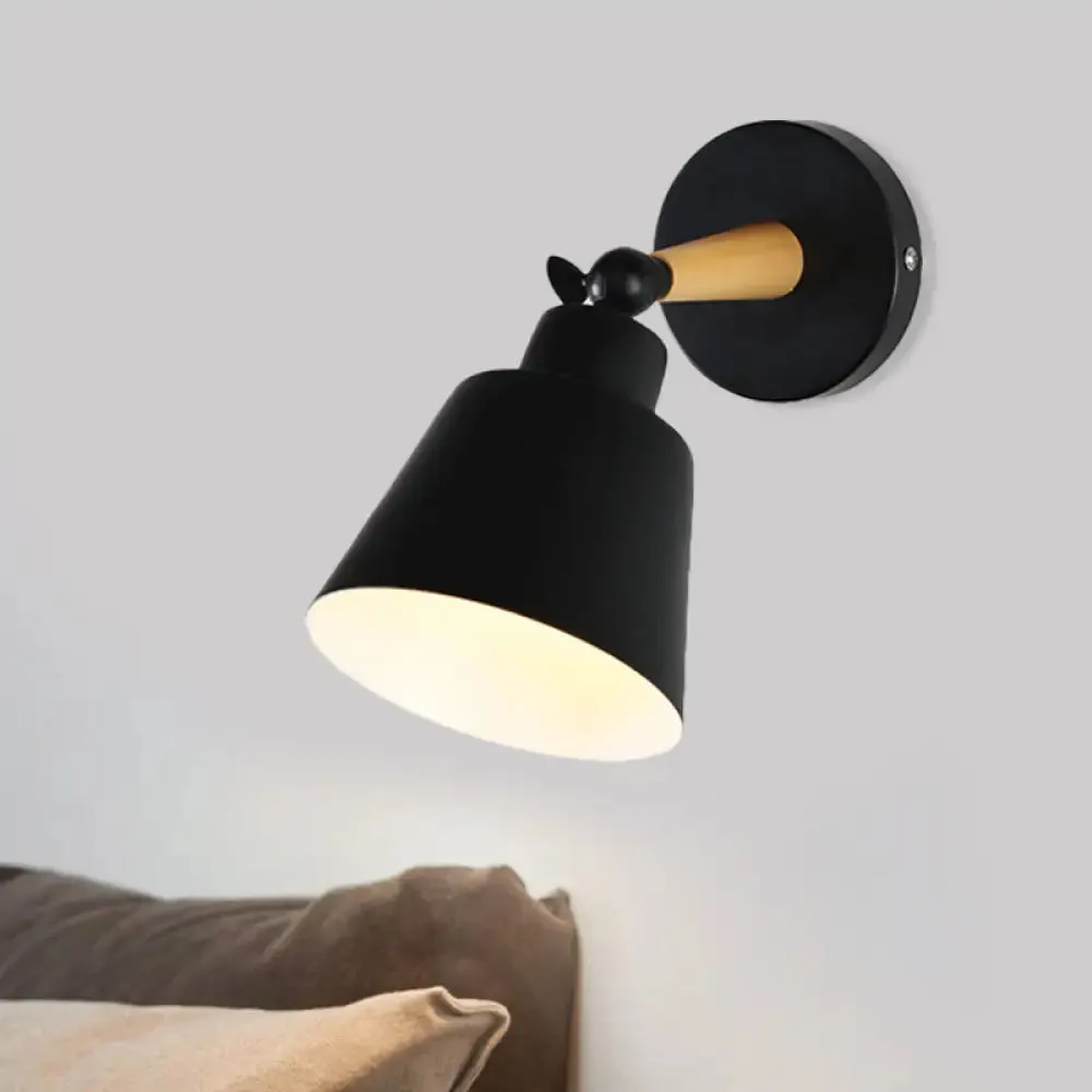 1-Light Modern Wall Mount Lamp with Bucket Shade - Black Metal Fixture for Living Room