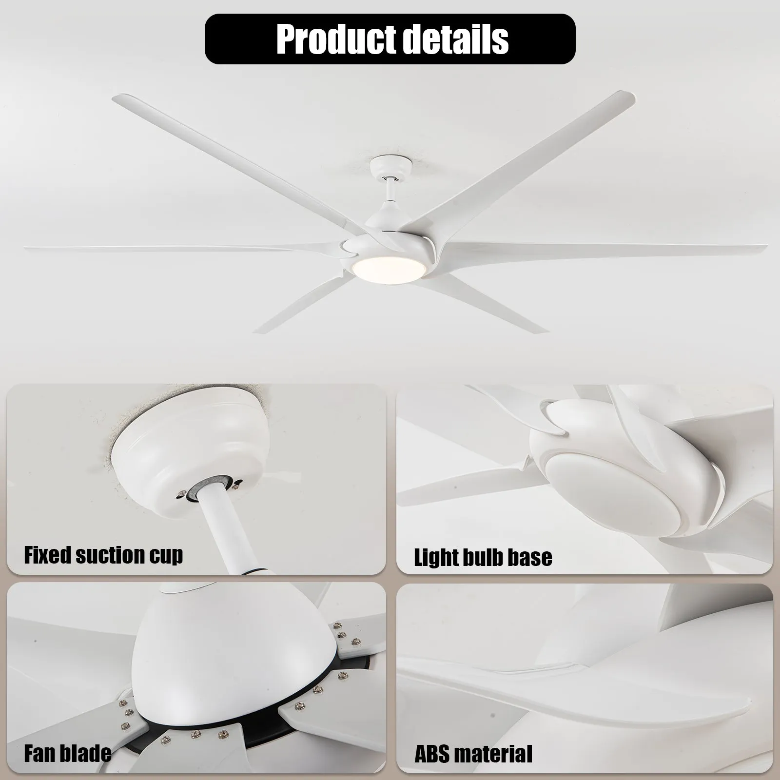 100" Reversible Ceiling Fan with Lights, Remote Control, and 3 Color Temperature LED - 100" Diameter, 21.65" Height