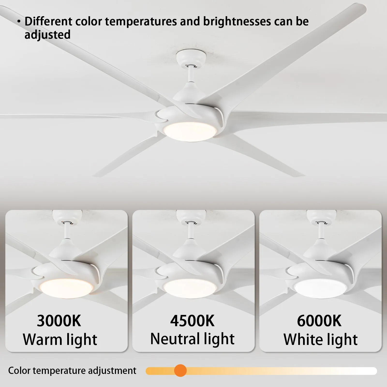 100" Reversible Ceiling Fan with Lights, Remote Control, and 3 Color Temperature LED - 100" Diameter, 21.65" Height