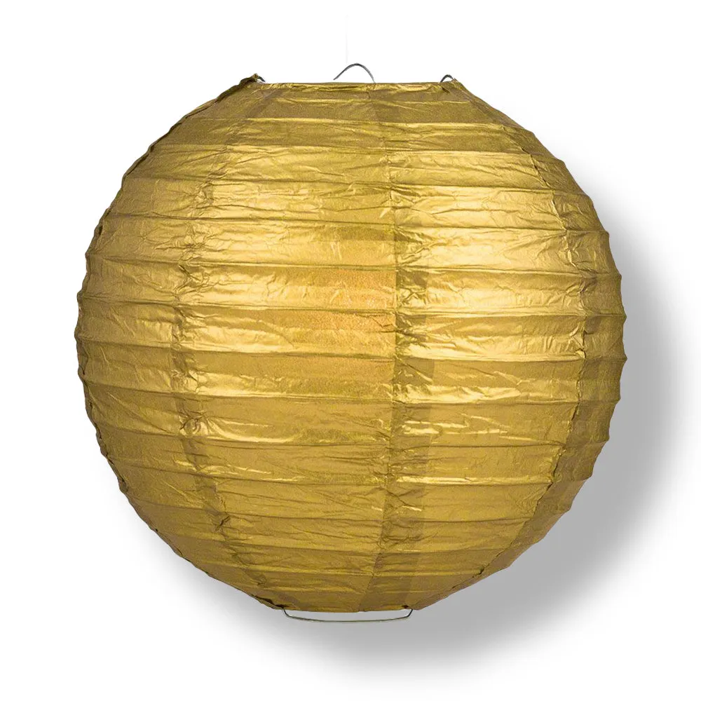 10" Gold Round Paper Lantern, Even Ribbing, Chinese Hanging Wedding & Party Decoration