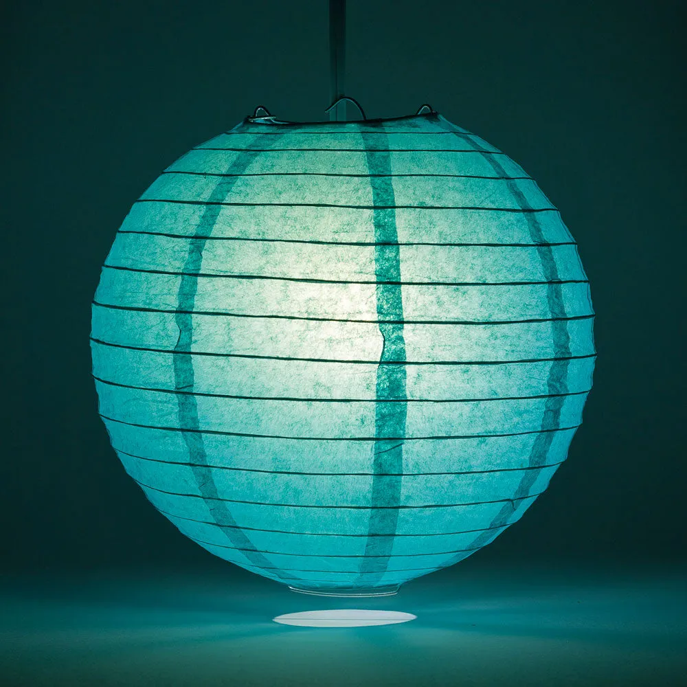 10" Teal Green Round Paper Lantern, Even Ribbing, Chinese Hanging Wedding & Party Decoration