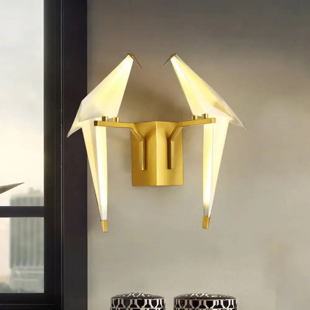 1/2-Light Dining Room Sconce with Birdie Plastic Shade: Modernist White Wall Lamp in Warm/White Light