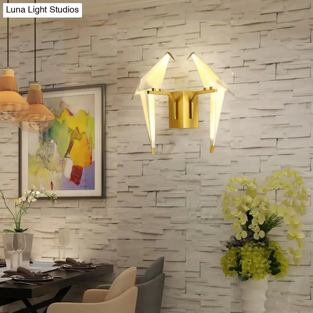 1/2-Light Dining Room Sconce with Birdie Plastic Shade: Modernist White Wall Lamp in Warm/White Light