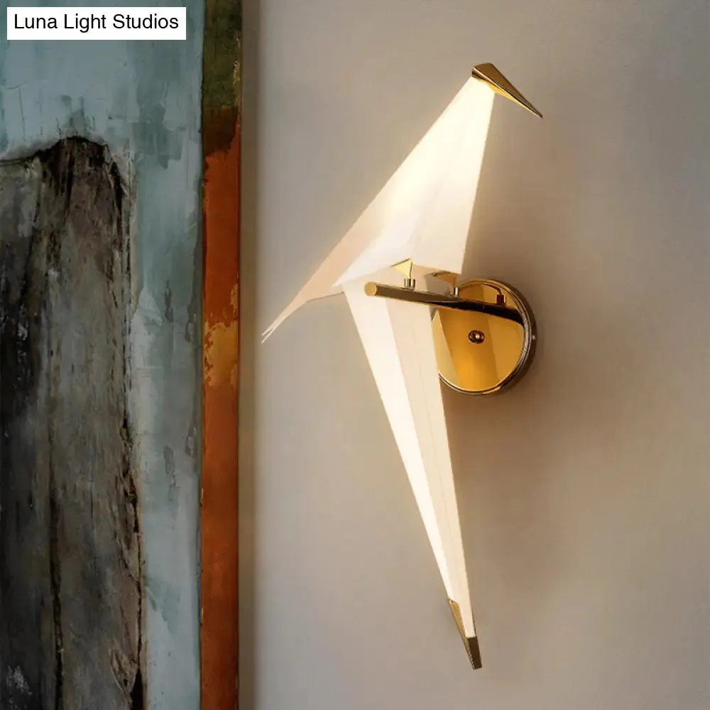 1/2-Light Dining Room Sconce with Birdie Plastic Shade: Modernist White Wall Lamp in Warm/White Light