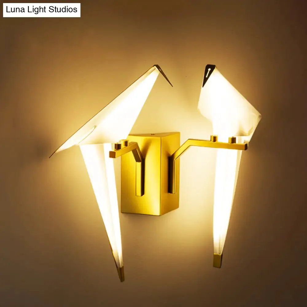 1/2-Light Dining Room Sconce with Birdie Plastic Shade: Modernist White Wall Lamp in Warm/White Light