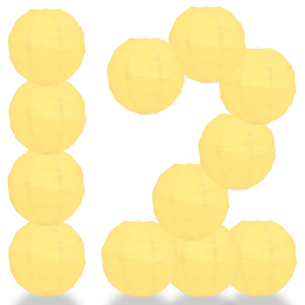 12 PACK |  Lemon Yellow Crisscross Ribbing, Hanging Paper Lantern Combo Set