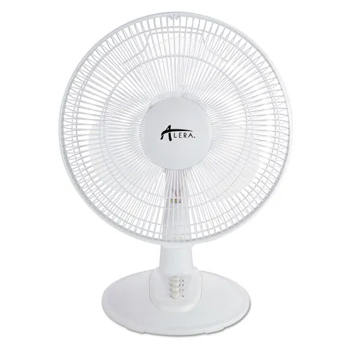 12" 3-speed Oscillating Desk Fan, Plastic, White