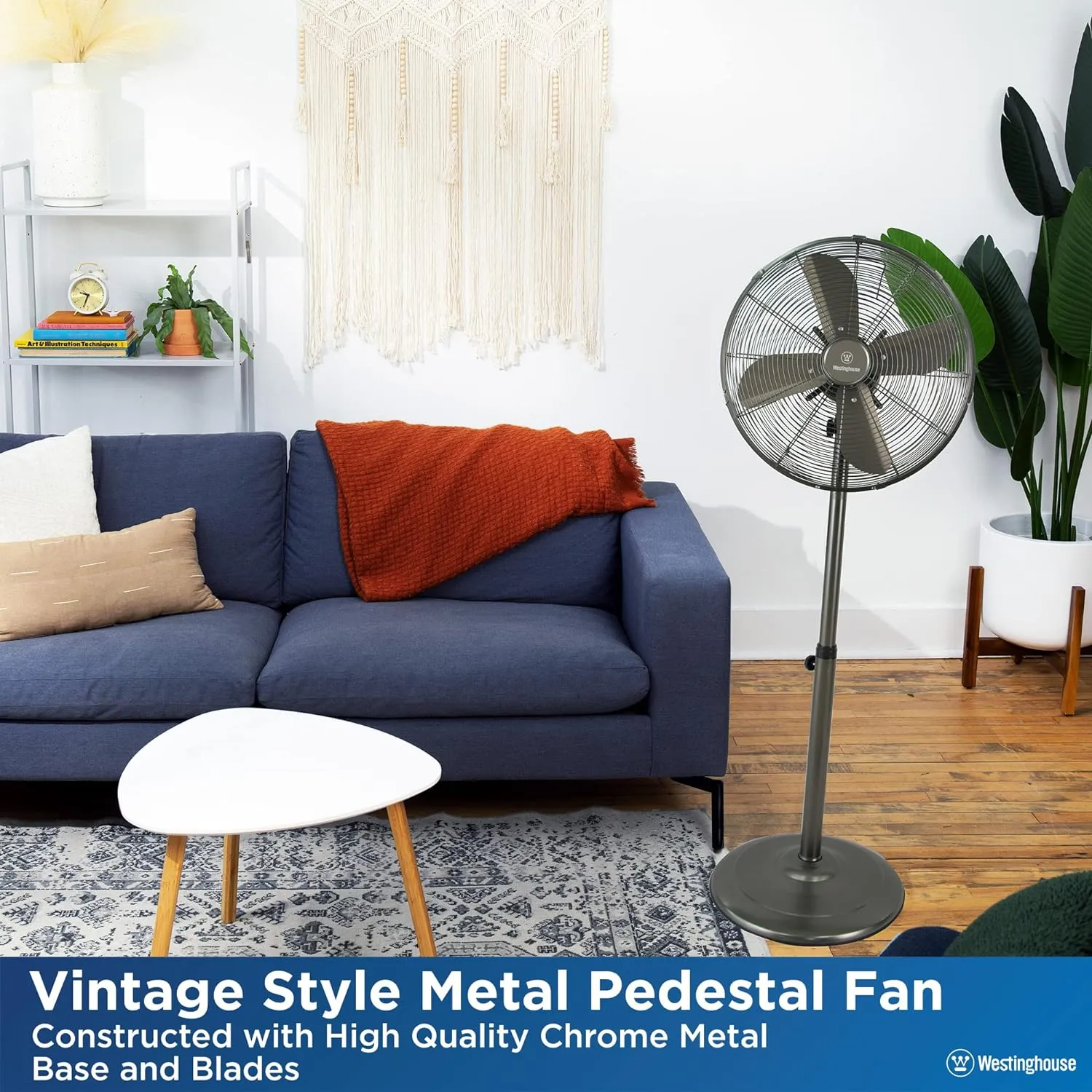 16" Vintage Metal Stand Fan, Grey