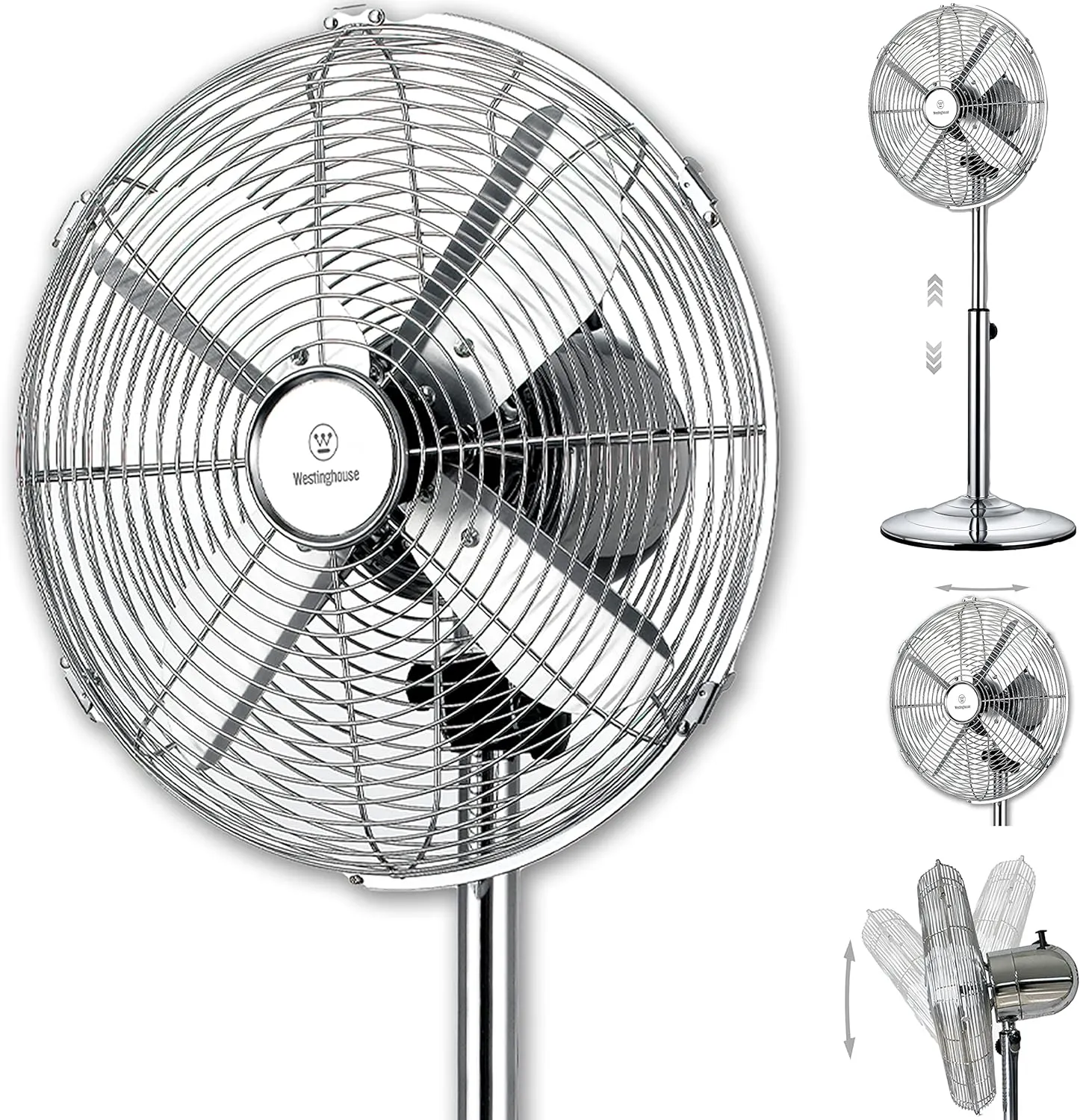 16" Vintage Metal Stand Fan, Silver