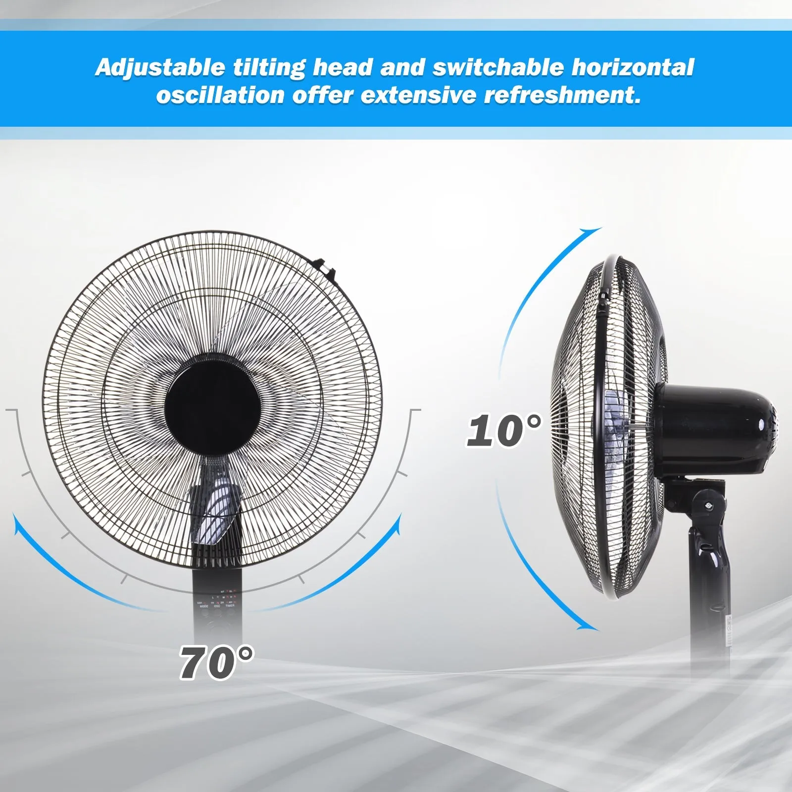 17" Oscillating Three Speed Adjustable Height Pedestal Fan With Remote Black by Homcom