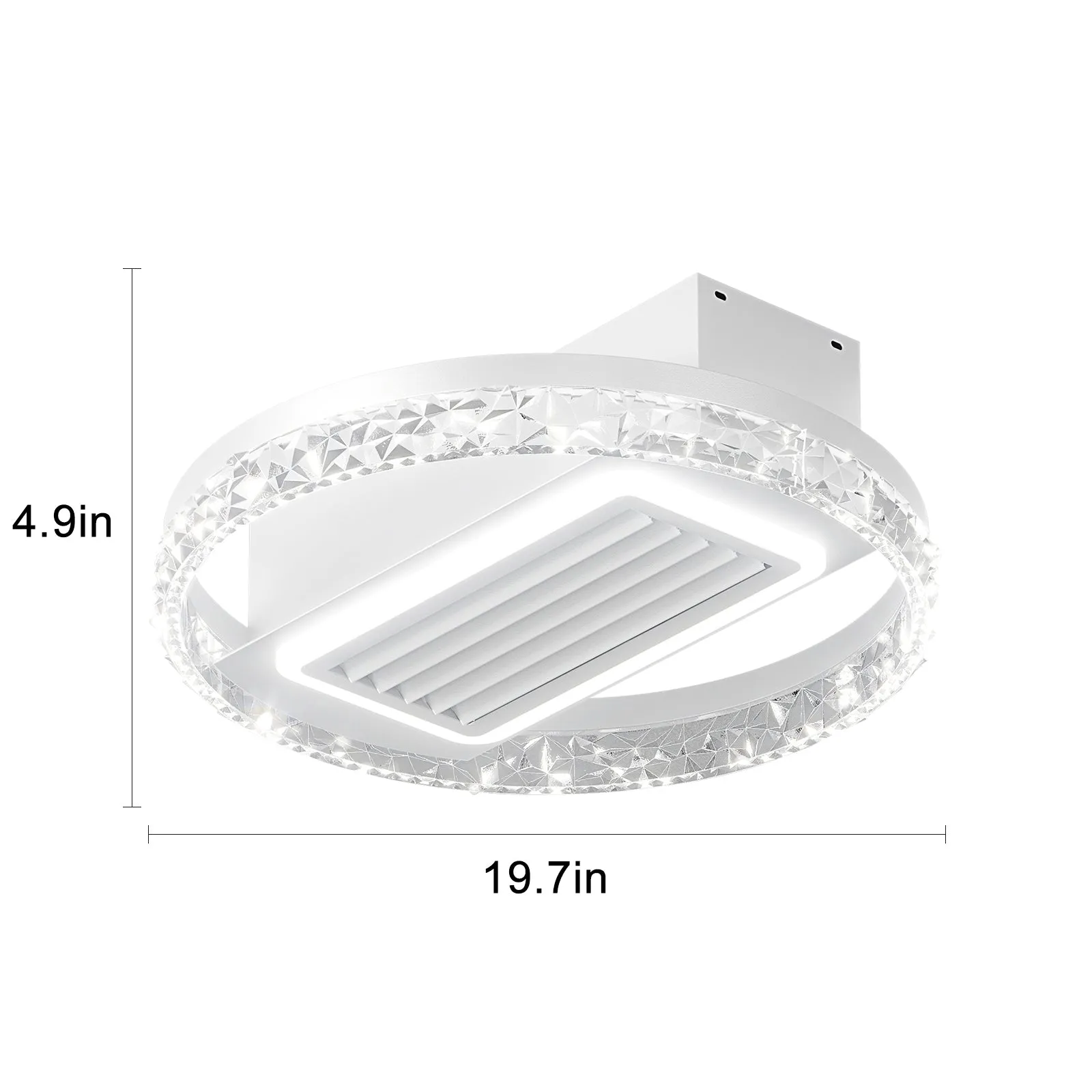 19.7" Dimmable LED Bladeless Fan Light White Crystal Ceiling Light