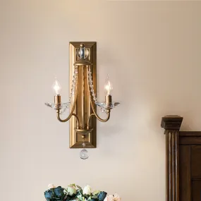 2-Light Crystal Ball Wall Sconce for Bedroom, Rural Gold/Silver Metal Candle Style Lighting Fixture