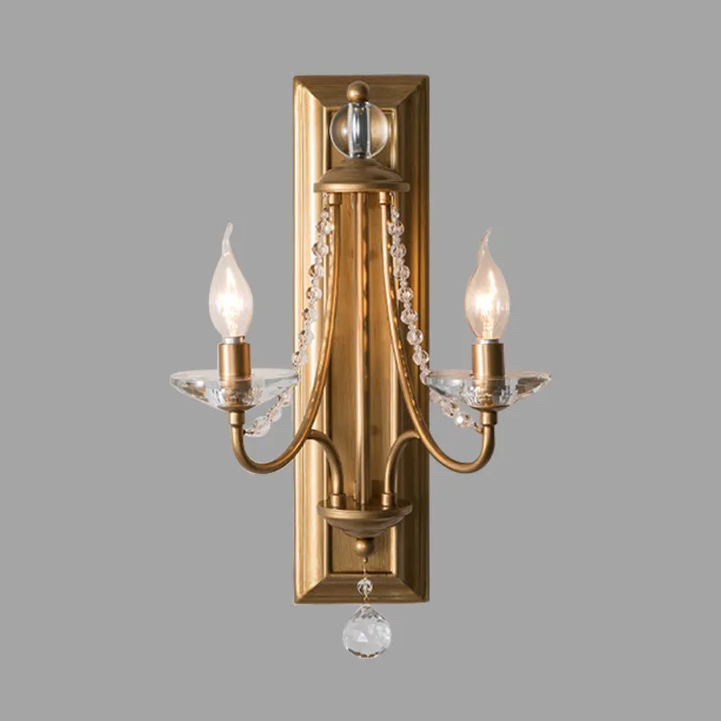 2-Light Crystal Ball Wall Sconce for Bedroom, Rural Gold/Silver Metal Candle Style Lighting Fixture