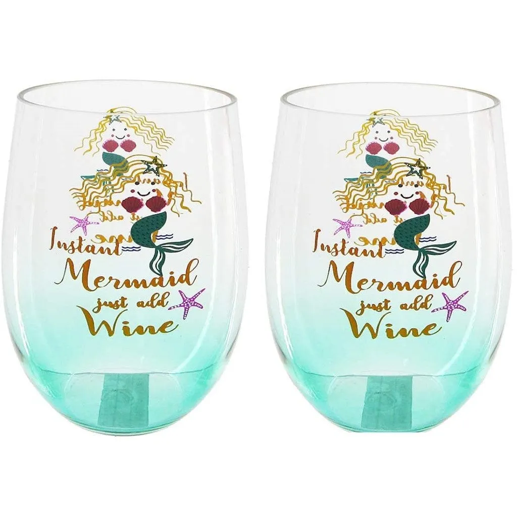 2 Mermaid Acrylic Stemless Wine Glasses  20 Oz