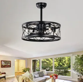 20" Matte Black Drum Ceiling Fan Light Modern Cage Reversible Ceiling Fan Light