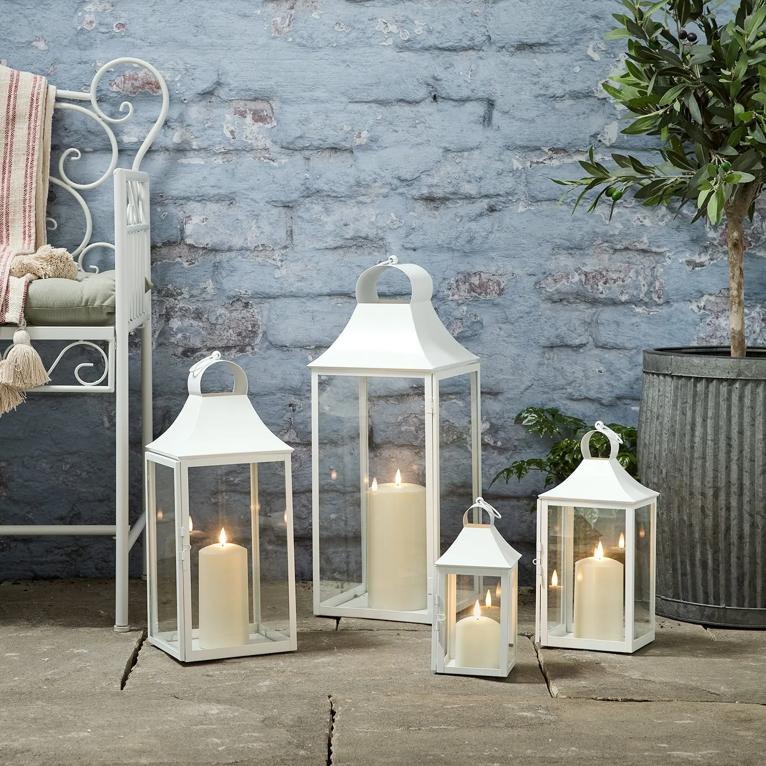 34cm Albury White Garden Lantern with TruGlow® Candle