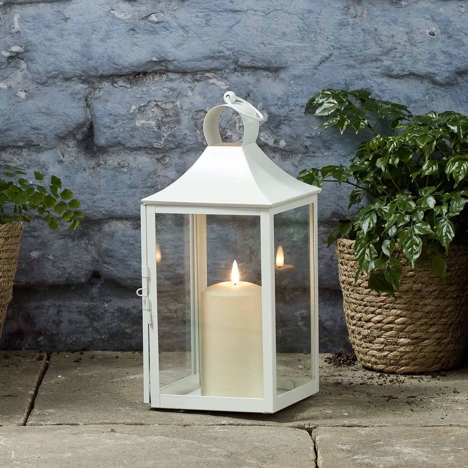 34cm Albury White Garden Lantern with TruGlow® Candle