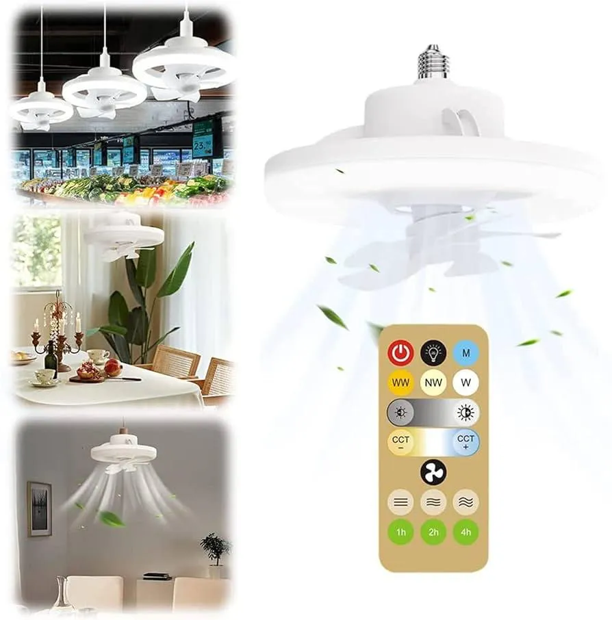 360 Rotating Ceiling Fan Light E27 Intelligent Fan with Remote