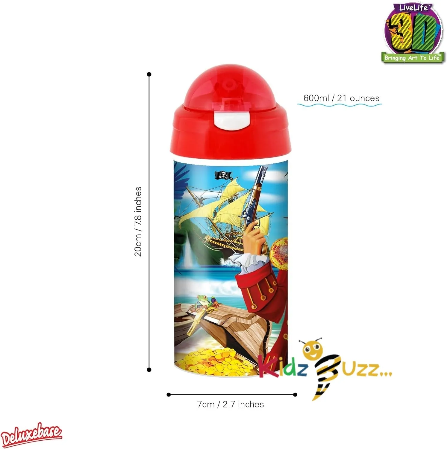 3D LiveLife Drinking Bottle - Pirate Island ,3D Lenticular Novelty Water Bottle with Straw