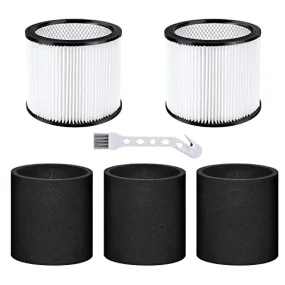 3Pack 90585 Foam Sleeve Filter and 2 Pack 90304 Replacement Filter for Most Shop-Vac