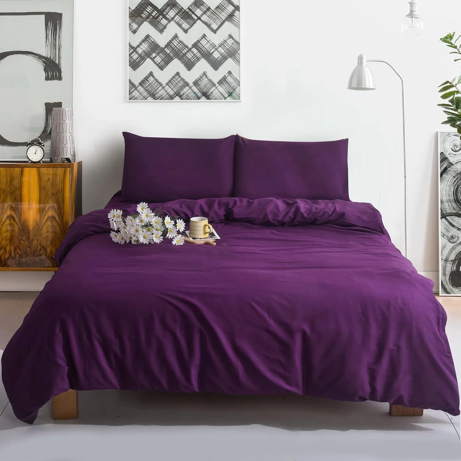 3PC Deep Purple Microfibre Bed Set – Comfortable Duvet, Fitted Sheet & Pillow Covers