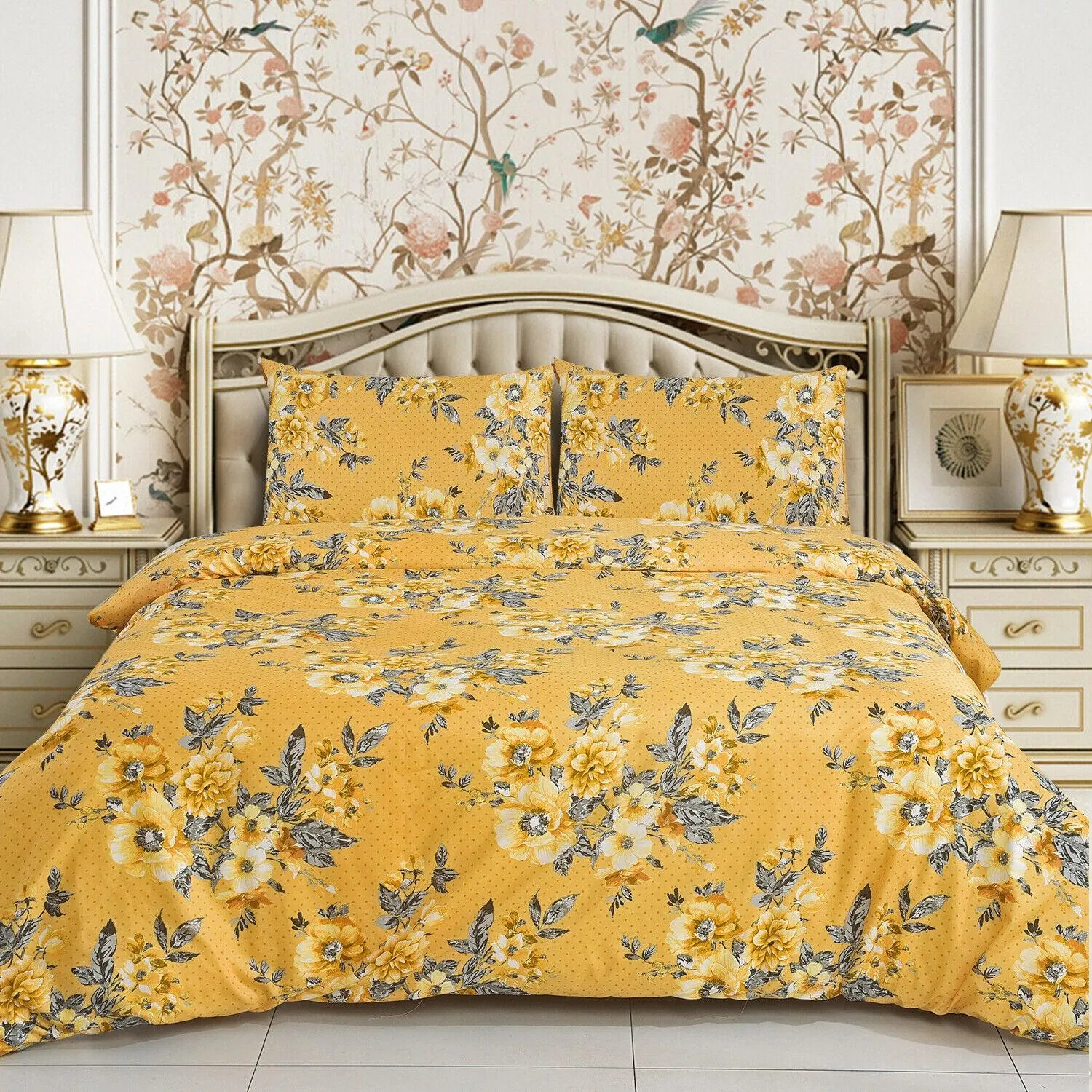 4-Piece Soft Hypoallergenic Duvet Set - Golden Bloom Quilt Cover