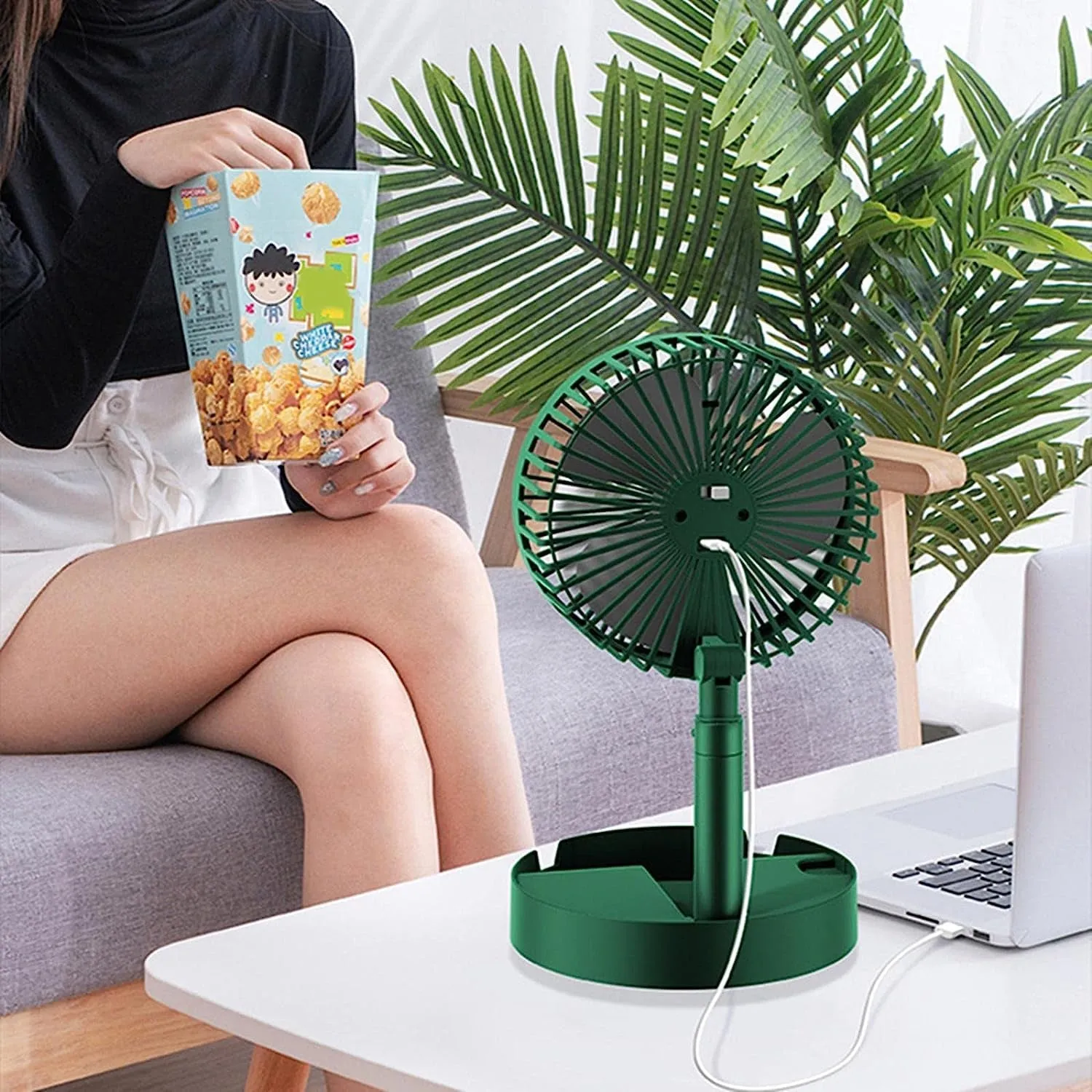 4642 Telescopic Electric Desktop Fan, Height Adjustable, Foldable & Portable for Travel/Carry | Silent Table Top Personal Fan for Bedside, Office Table (Battery Not Include)