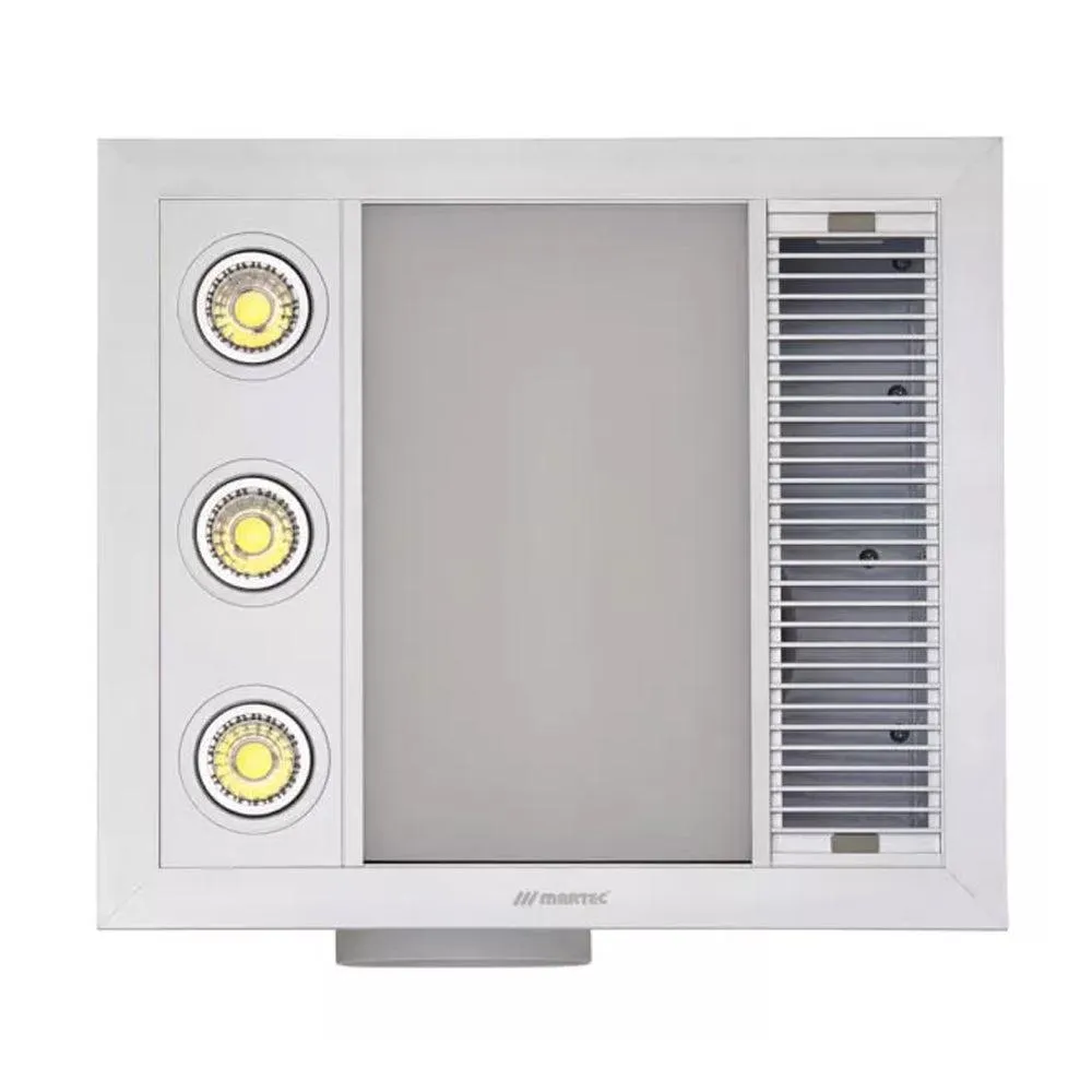 480m³/h Martec Linear MINI 3 in 1 Bathroom Heater / Exhaust Fan and LED Light in Silver / White