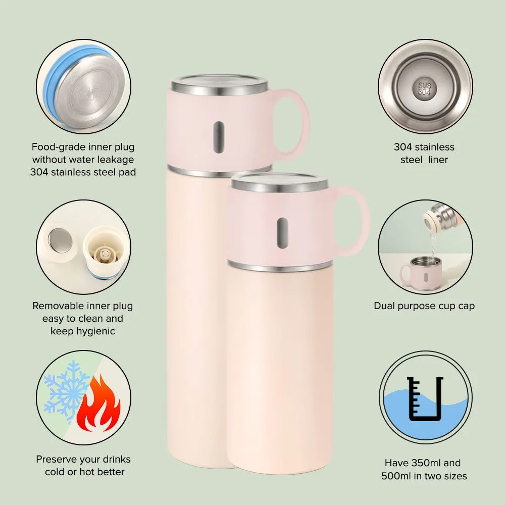 500ml Stainless Steel Bottle with Cup Lid - Pink