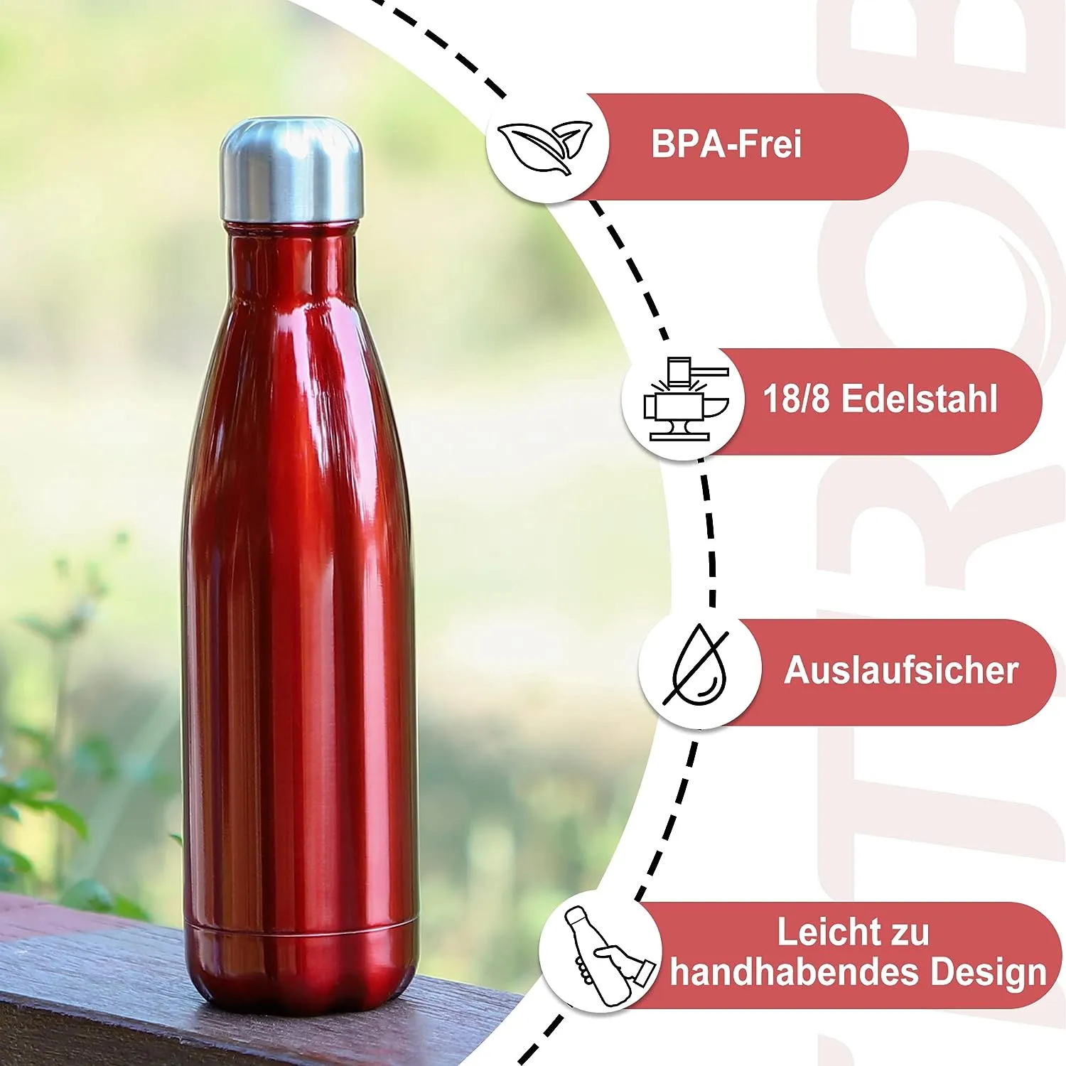 500ML Stainless Steel Water Bottle (Red)