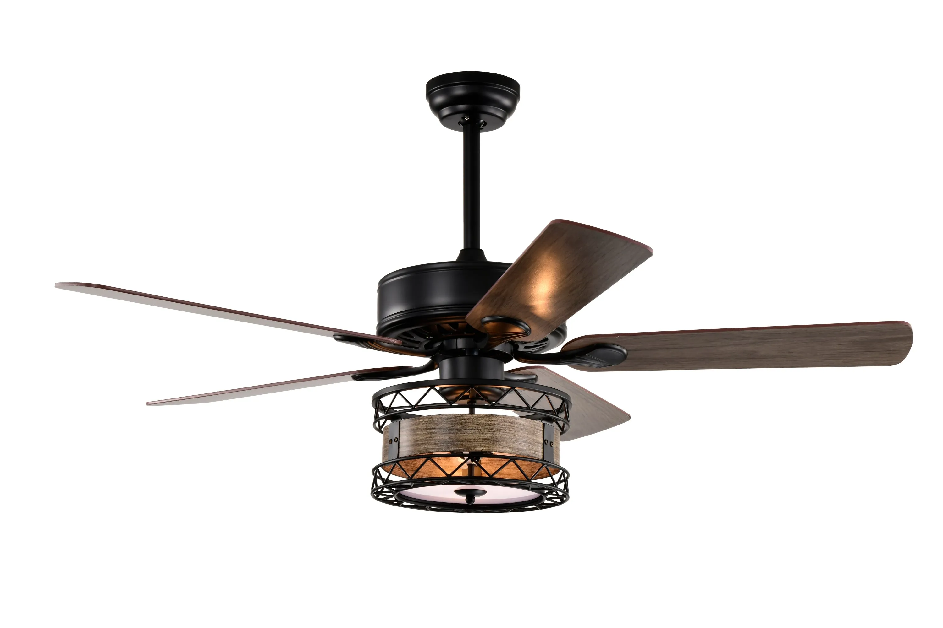 52 Inch Farmhouse 3 Lights Ceiling Fan with 5 Wood Blades, Two-color fan blade, AC Motor, Remote Control, Reversible Airflow, Multi-Speed, Adjustable Height, Traditional Ceiling Fa (No include Bulbs)