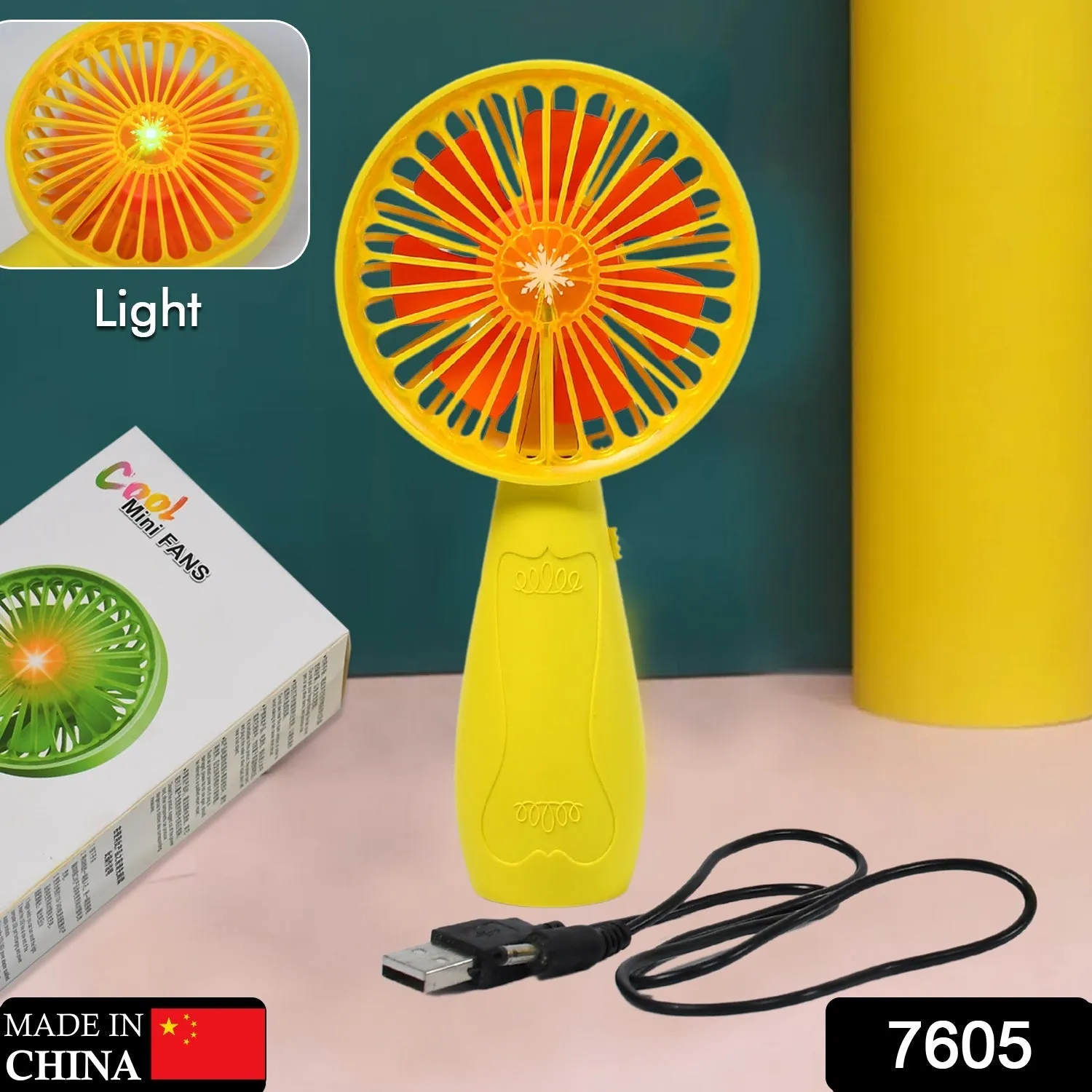 7605 Foldable Handy Light Fans Rechargeable Handheld Mini Fan Electric Personal Fans Hand Bar Desktop Fan (Battery Not Include)