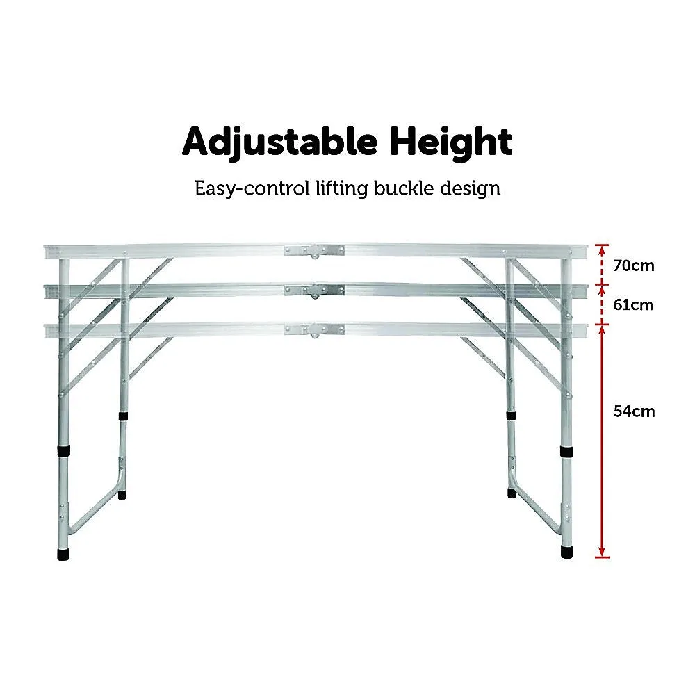 Adjustable Aluminium Folding Table, Portable, Indoor Outdoor, 120cm