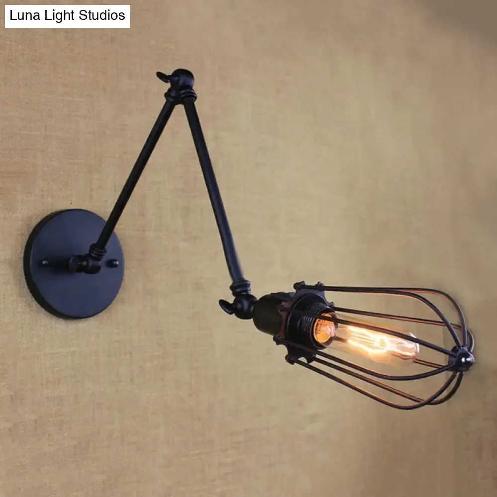 Adjustable Arm Wall Light with Cage Shade, Loft Style Black/Brass/Aged Brass - Ideal for Table Lighting