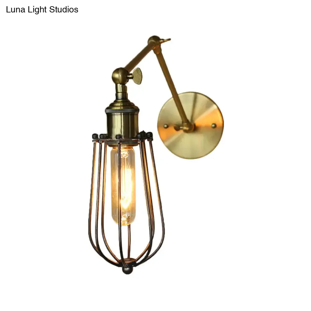 Adjustable Arm Wall Light with Cage Shade, Loft Style Black/Brass/Aged Brass - Ideal for Table Lighting