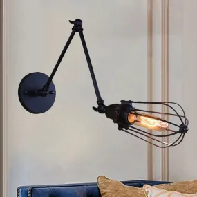 Adjustable Arm Wall Light with Cage Shade, Loft Style Black/Brass/Aged Brass - Ideal for Table Lighting