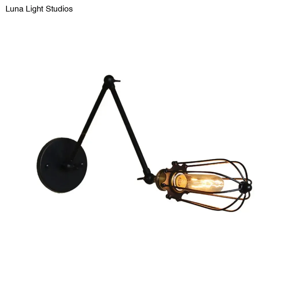 Adjustable Arm Wall Light with Cage Shade, Loft Style Black/Brass/Aged Brass - Ideal for Table Lighting