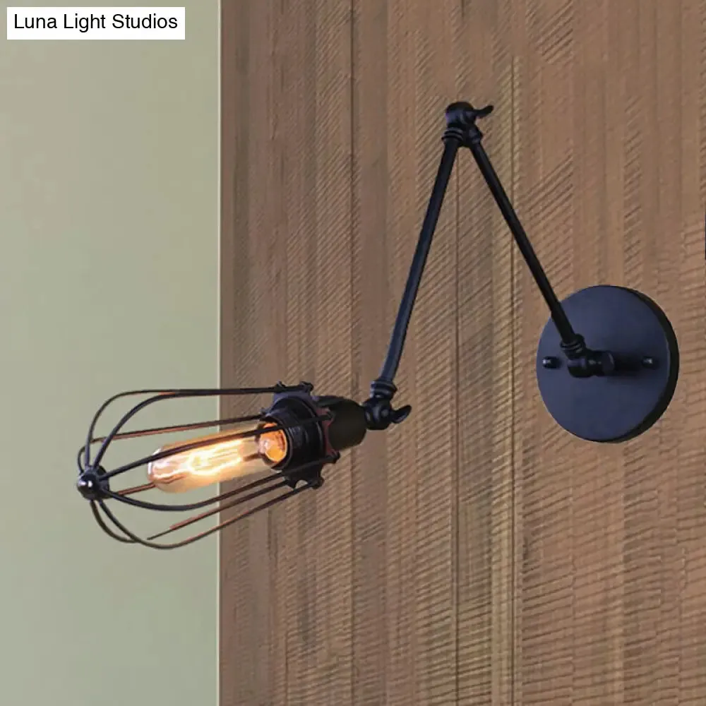 Adjustable Arm Wall Light with Cage Shade, Loft Style Black/Brass/Aged Brass - Ideal for Table Lighting