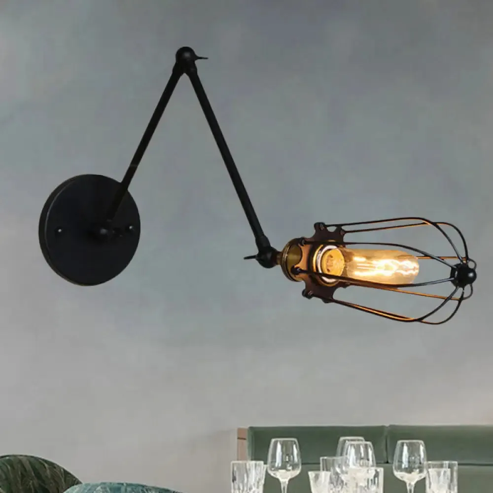 Adjustable Arm Wall Light with Cage Shade, Loft Style Black/Brass/Aged Brass - Ideal for Table Lighting