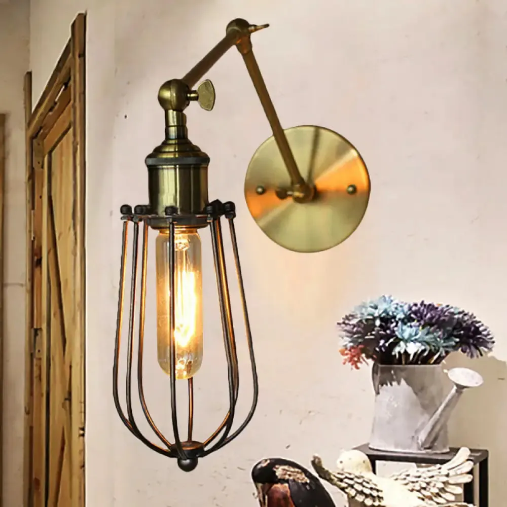 Adjustable Arm Wall Light with Cage Shade, Loft Style Black/Brass/Aged Brass - Ideal for Table Lighting