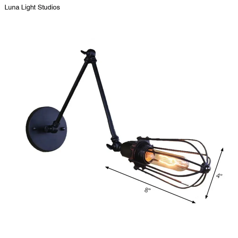 Adjustable Arm Wall Light with Cage Shade, Loft Style Black/Brass/Aged Brass - Ideal for Table Lighting