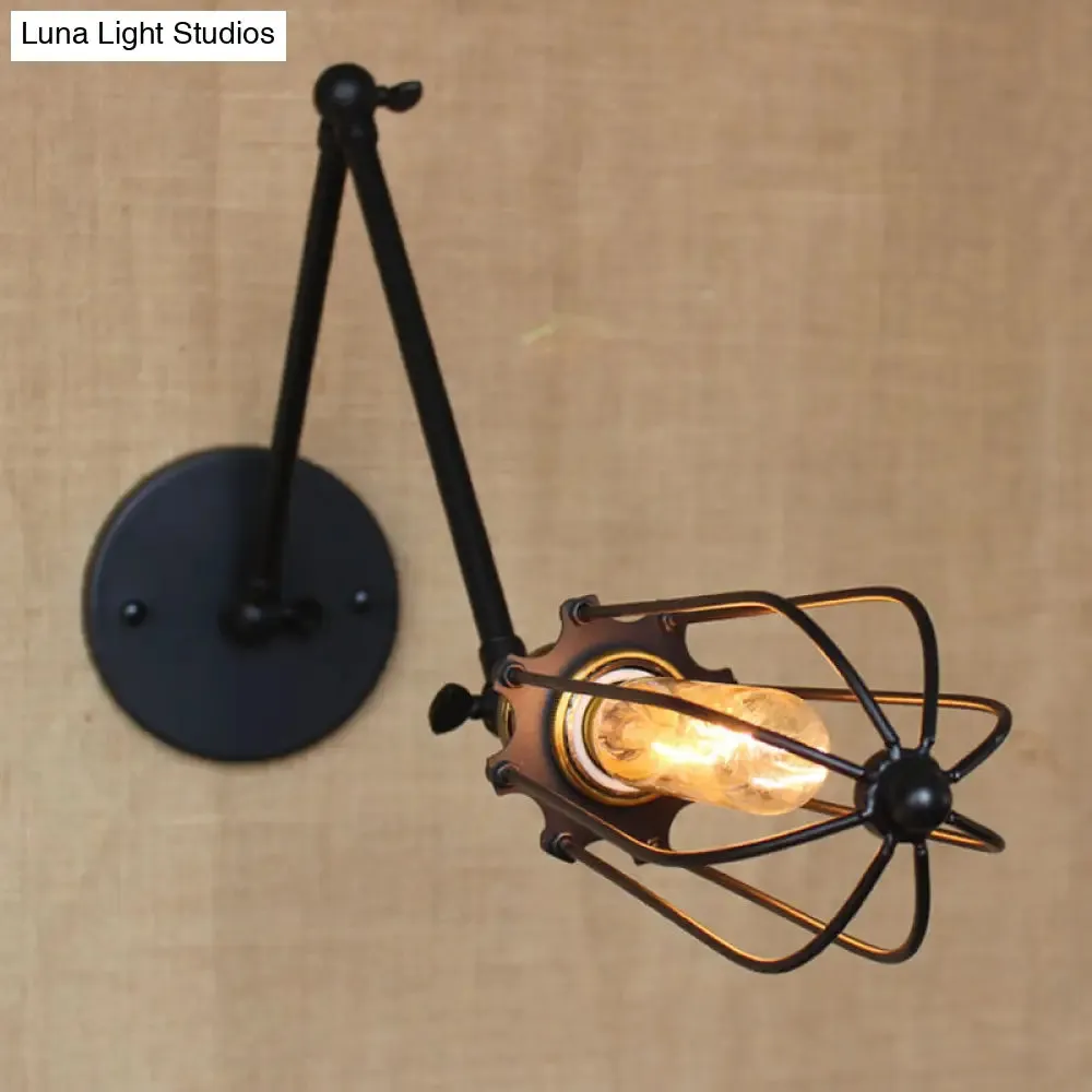 Adjustable Arm Wall Light with Cage Shade, Loft Style Black/Brass/Aged Brass - Ideal for Table Lighting