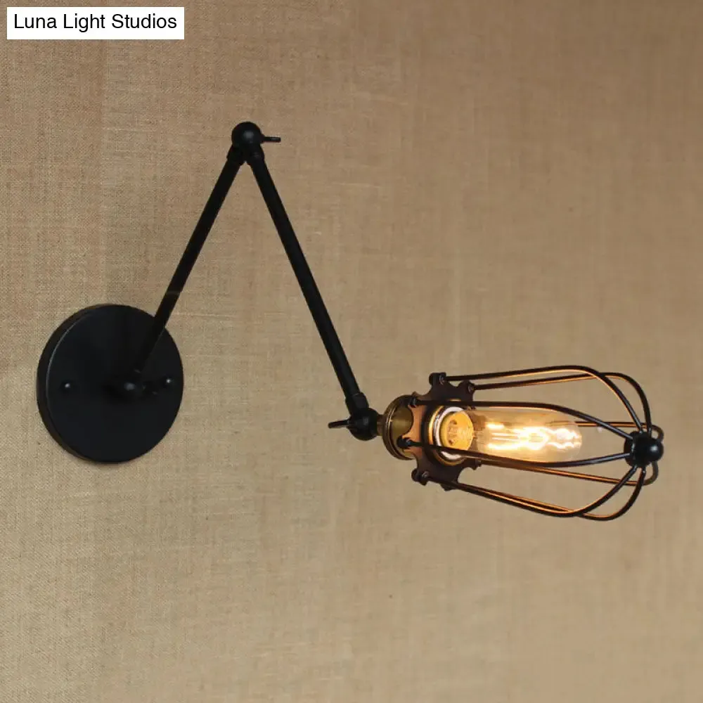 Adjustable Arm Wall Light with Cage Shade, Loft Style Black/Brass/Aged Brass - Ideal for Table Lighting