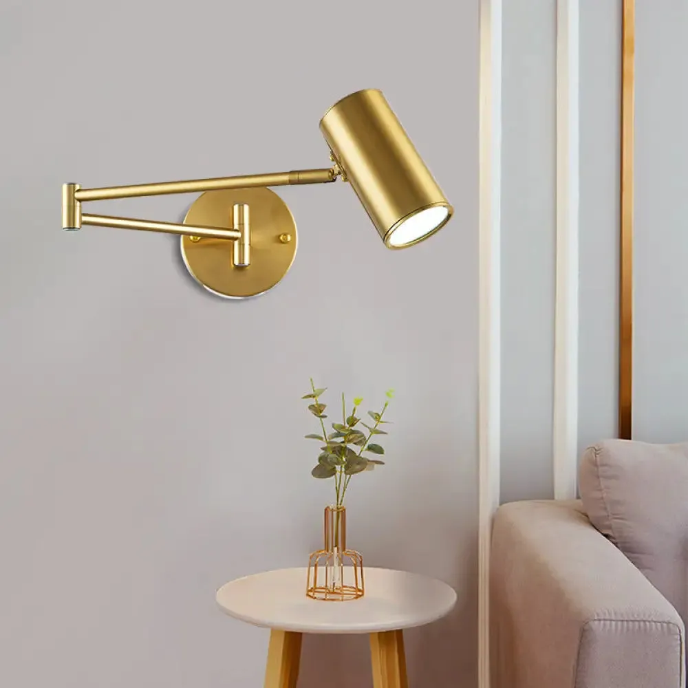 Adjustable Minimalist Cylinder Wall Light for Bedside with Metallic Finish