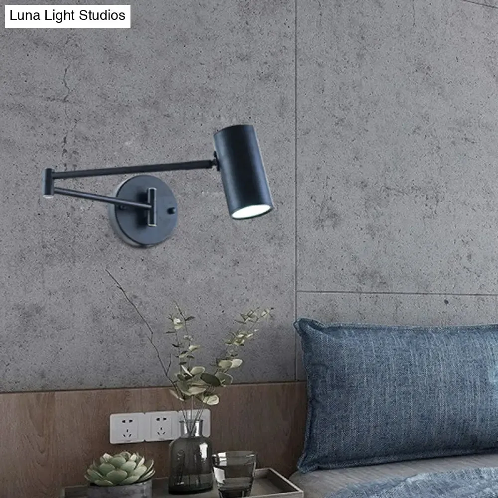 Adjustable Minimalist Cylinder Wall Light for Bedside with Metallic Finish