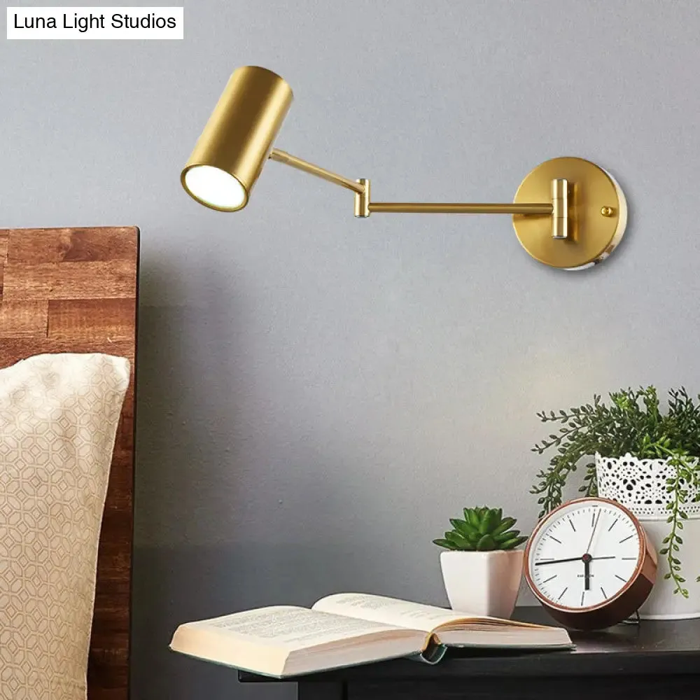 Adjustable Minimalist Cylinder Wall Light for Bedside with Metallic Finish