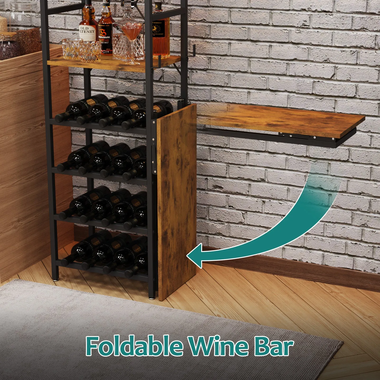 Advwin Home Bar Liquor Cabinet with Folding Table