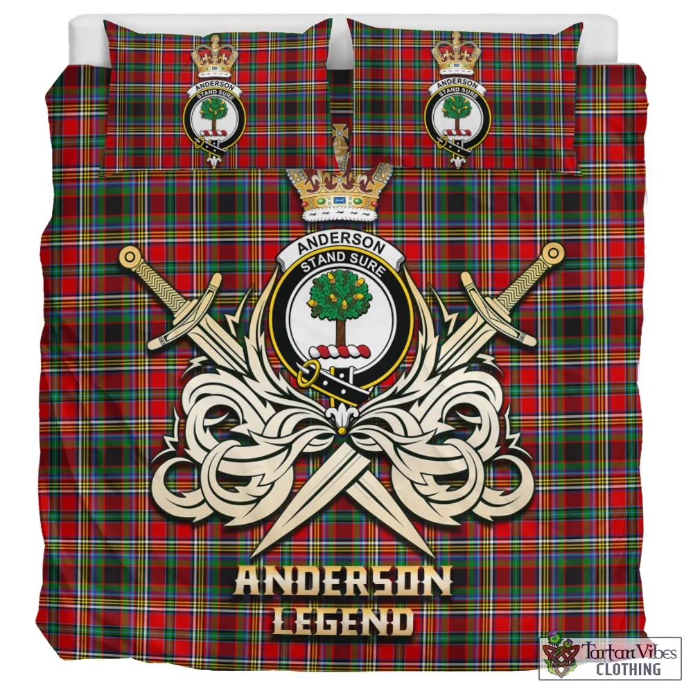 Anderson of Arbrake Tartan Bedding Set with Clan Crest and the Golden Sword of Courageous Legacy