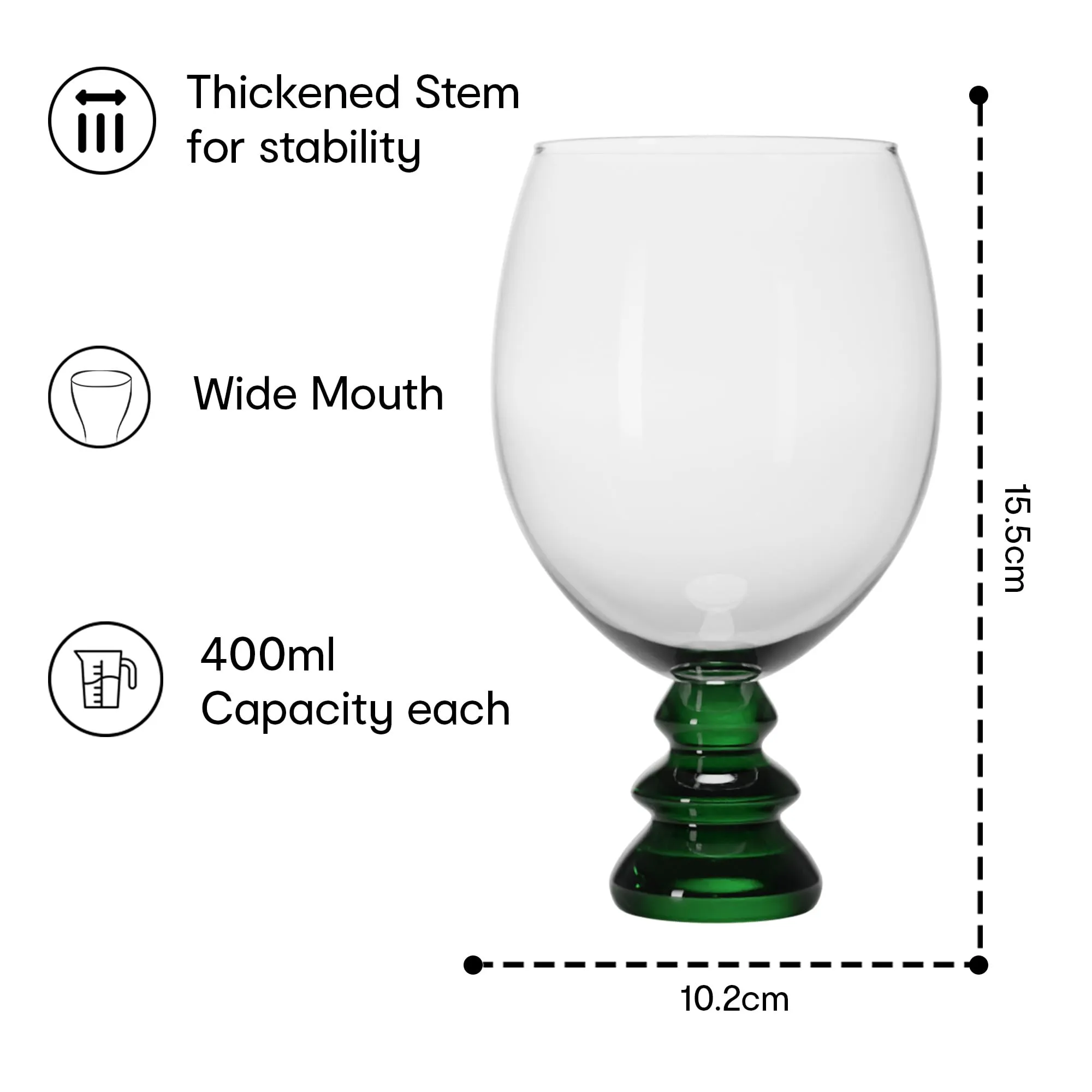 Anko Australia Green Stemmed Wine Glasses Set of 4 | 400ml | Dishwasher Safe Wine Glass Set for All Occassions |Bar Accessories for Home, Restaurants | Ideal Gifting Set |100% Lead & Cadmium Free